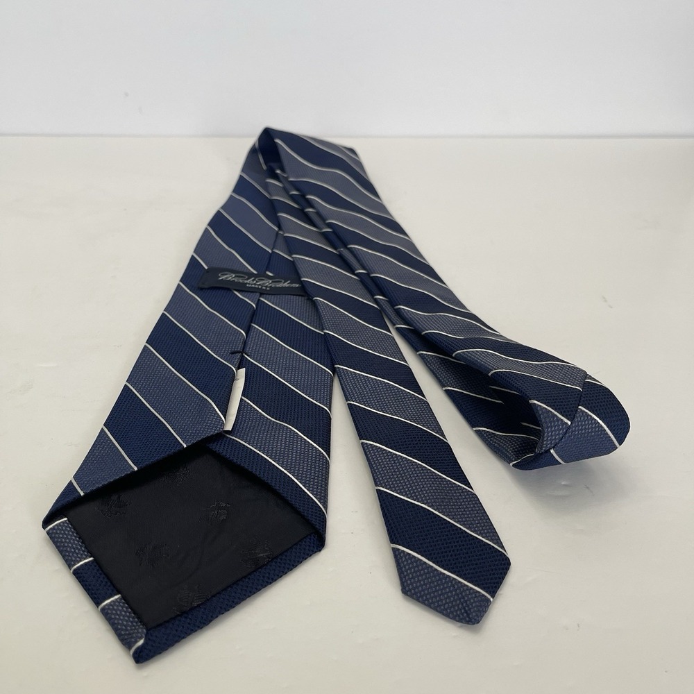 NWT Brooks Brothers University‎ Stripe Light Blue Navy Silk Tie Preppy - Picture 6 of 8